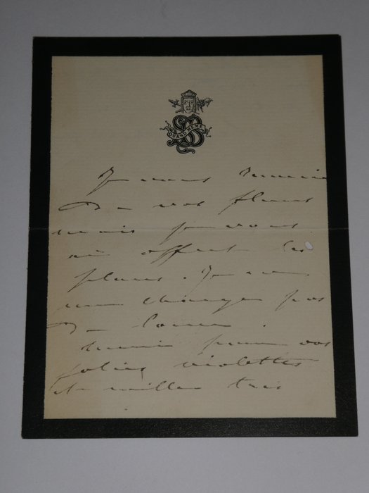 Sarah Bernhardt - Belle lettre autographe signée 2 pages avec son en-tête et sa devise : "quand même" - 1890