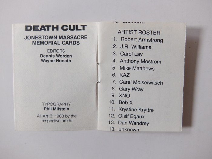 Death Cult Jonestown Massacre Memorial Trading Cards - Charles Burns, Raymond Pettibon, Gary - 40 samlerkort - 2000