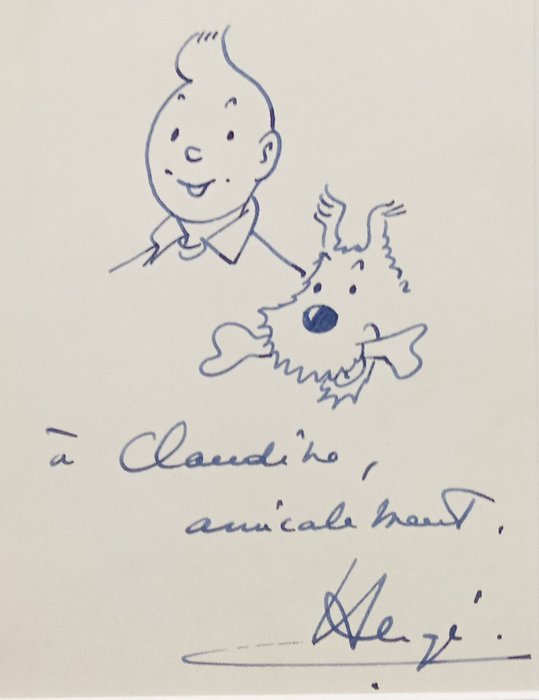 Hergé - 1 Original signeret tegning - Tintin