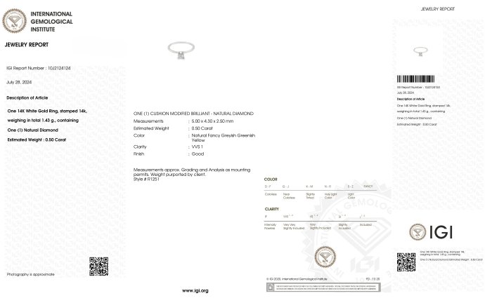 Ring - 14 karat Hvidguld -  0.50ct. tw. Diamant (Naturfarvet)