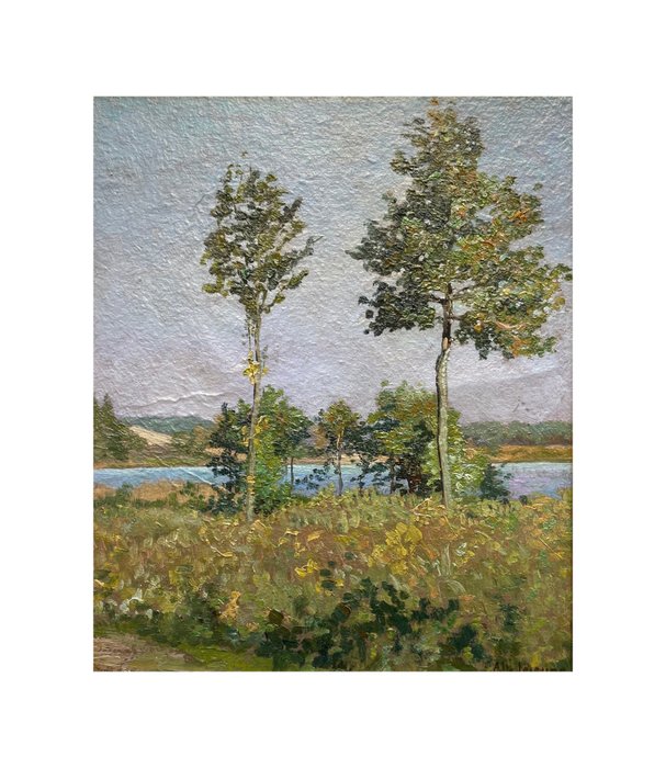 French Impressionist School (XX) - Landscape with trees by the river