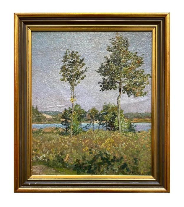 French Impressionist School (XX) - Landscape with trees by the river