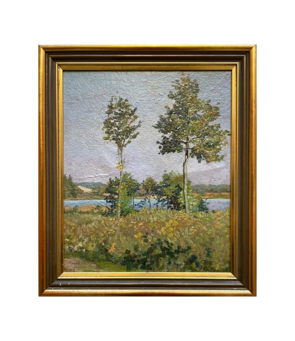 French Impressionist School (XX) - Landscape with trees by the river