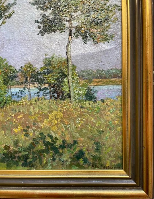 French Impressionist School (XX) - Landscape with trees by the river