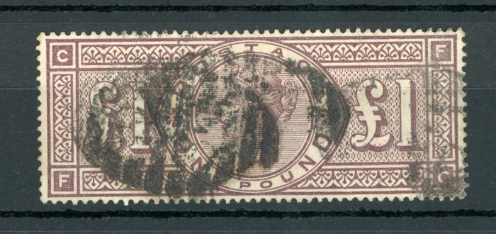 Storbritannien 1884 - Krone vandmærke Victoria 1 pund brun-lilla - Yvert n°89