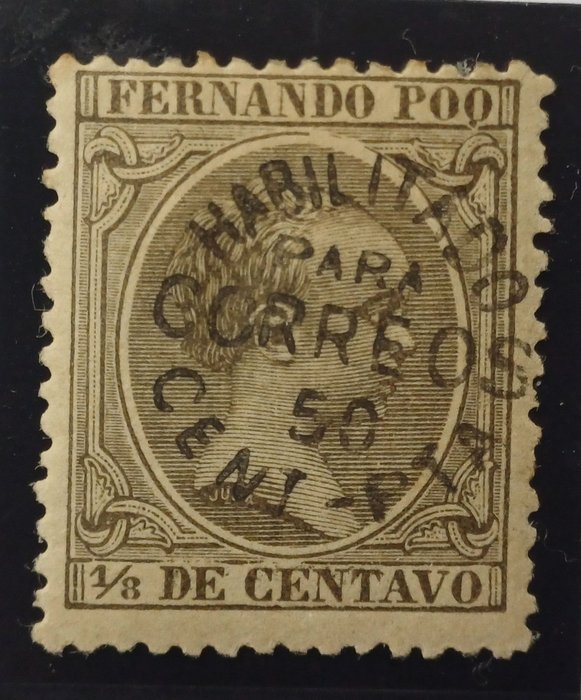 Fernando Poo 1869 - Alfonso XIII Stempel aktiveret Queer - Edifil 23