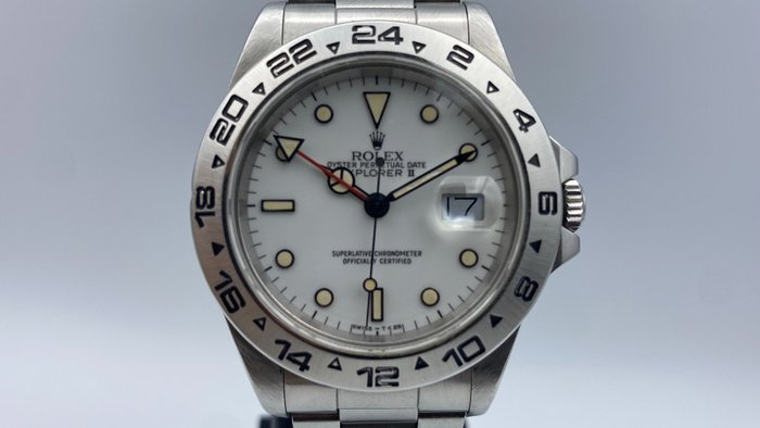 Rolex - Explorer II Rare "Chicchi di Mais" "Porcelain White Dial" - 16550 - Unisex - 1987