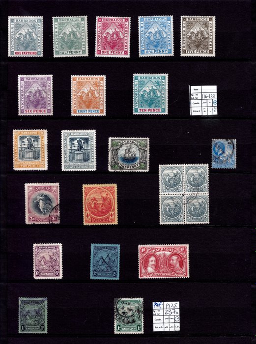 Barbados 1860/1925 - Assorteret parti af 32 Barbados frimærker