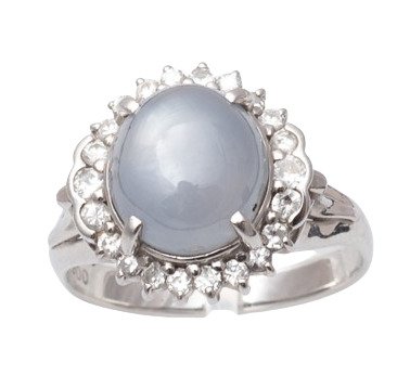 Ring Platin -  8.90ct. tw. Stjernesafir - Diamant