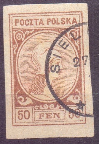 Polen 1918 - Zarki stempel 50 pen brun uperforeret - Miche3l 14