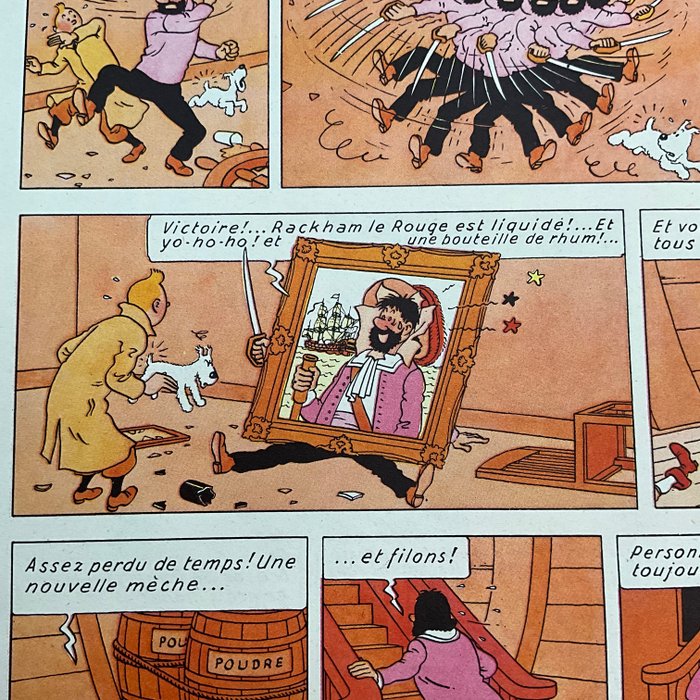 Hergé - Le secret de la licorne - Making of - Essai de couleurs page 13 en 4 étapes