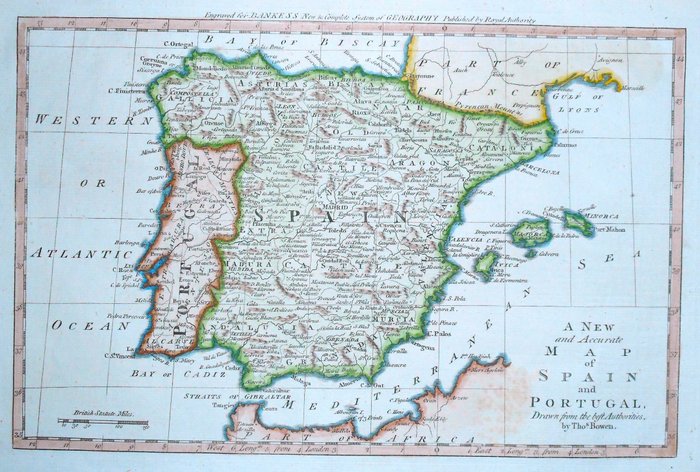 Europa - Spanien / Portugal; Bowen - A new  accurate map of Spain and Portugal - 1721-1750