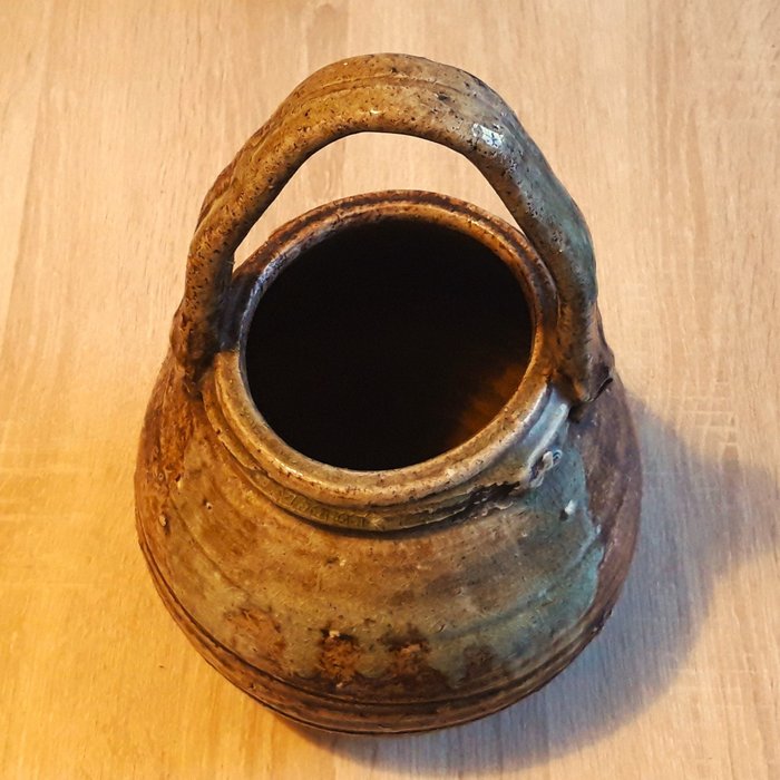 Potte - SJÆLDEN MEGET STORT glaseret stentøj, Mizusashi 水差し, 32 cm, Mellem EDO