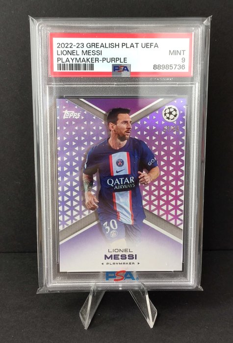 2022/23 Topps Grealish Platinum UEFA Lionel Messi Playmaker - Purple /49 PSA 9 - 1 Graded card