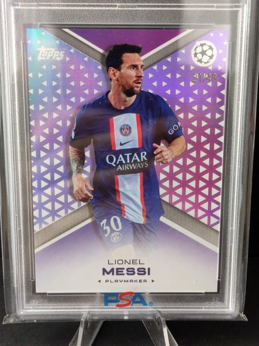 2022/23 Topps Grealish Platinum UEFA Lionel Messi Playmaker - Purple /49 PSA 9 - 1 Graded card