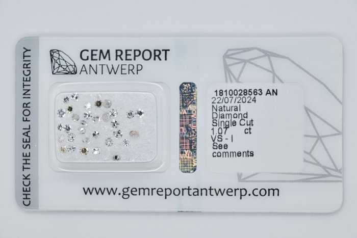 Ingen mindstepris - 33 pcs Diamant  (Natur)  - 107 ct - I3 VS1 - Gem Report Antwerp (GRA) - Rund enkelt snit