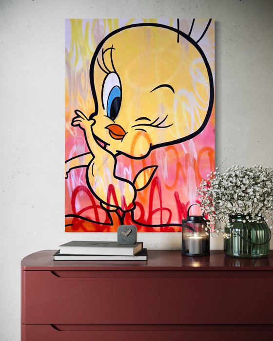 Gunnar Zyl (1988) - Tweety / Acryl on Canvas / 100x70cm / hand painted