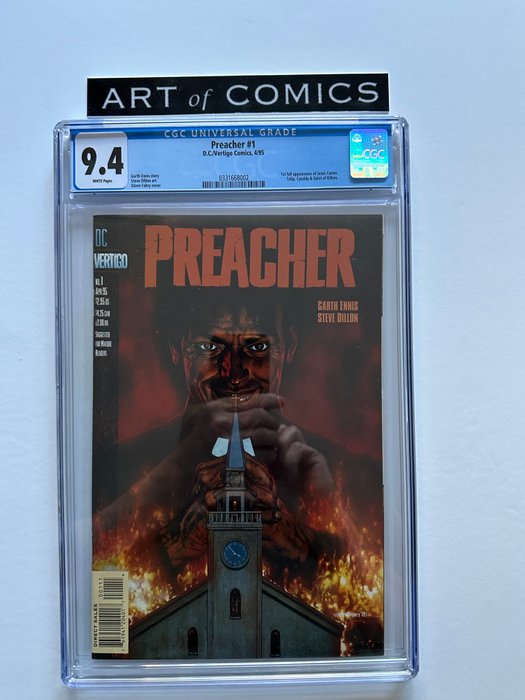 Preacher #1 - 1st Full Appearance Of Jesse Custer, Tulip, Cssidy, Saint Of Killers - CGC Graded 9.4 - Very High Grade - White Pages!! - 1 Graded comic - Første udgave - 1995