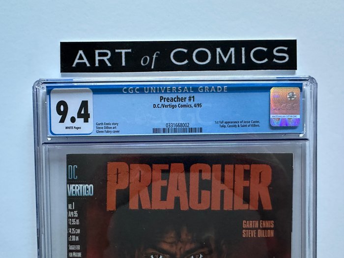 Preacher #1 - 1st Full Appearance Of Jesse Custer, Tulip, Cssidy, Saint Of Killers - CGC Graded 9.4 - Very High Grade - White Pages!! - 1 Graded comic - Første udgave - 1995