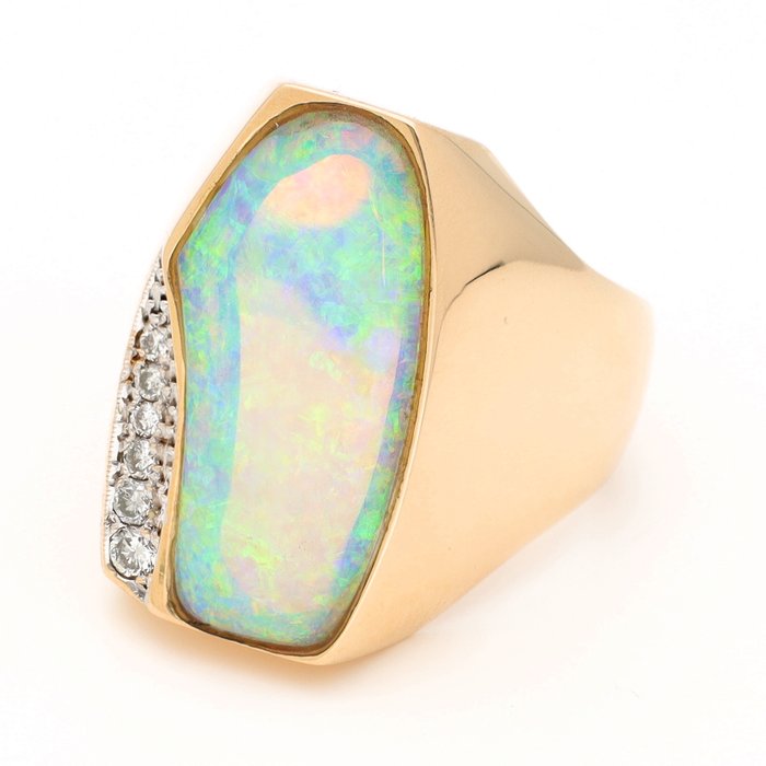 Ingen mindstepris - Ring - 14 karat Gulguld Diamant (Natur)  - Opal