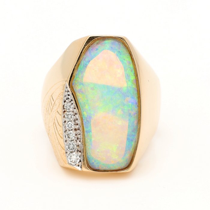 Ingen mindstepris - Ring - 14 karat Gulguld Diamant (Natur)  - Opal