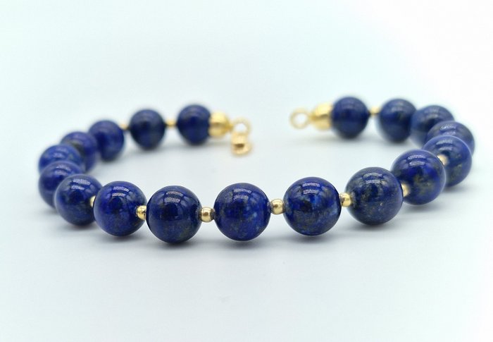 Ingen mindstepris - Armbånd - 18 kraat Gulguld Lapis lazuli - Lapis/guld kugler