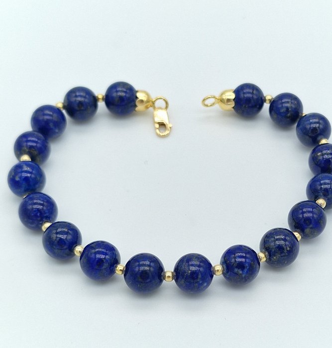 Ingen mindstepris - Armbånd - 18 kraat Gulguld Lapis lazuli - Lapis/guld kugler