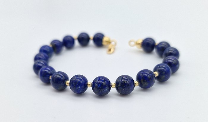 Ingen mindstepris - Armbånd - 18 kraat Gulguld Lapis lazuli - Lapis/guld kugler