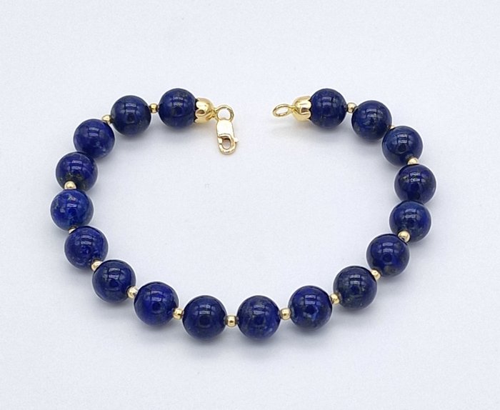 Ingen mindstepris - Armbånd - 18 kraat Gulguld Lapis lazuli - Lapis/guld kugler