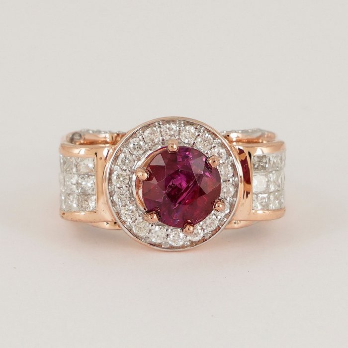 Cocktailring - 14 karat Rosaguld -  3.25ct. tw. Rubin - Diamant - Ruby og diamantring