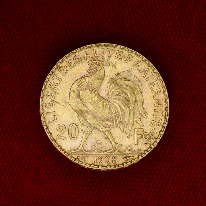 6,45 grams - Guld 900 - 20 Francs Coq/Marianne - Præget bar