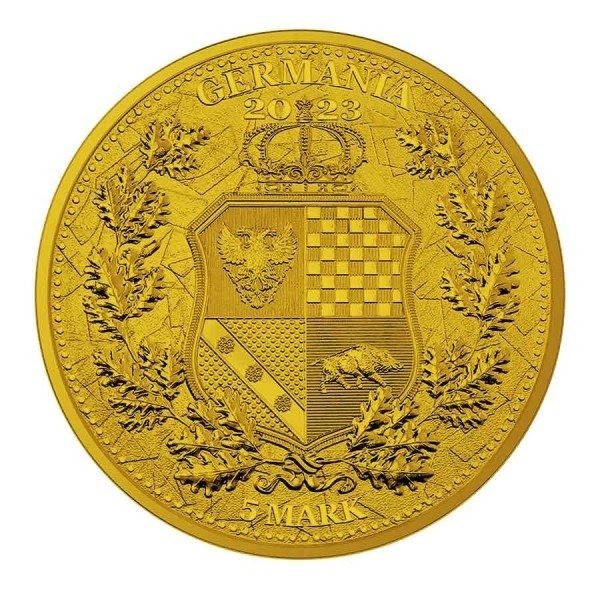 Tyskland. 5 Mark 2023 Allegories Galia Germania France Flag - 24k Gold Gilded, 1 Oz (.999)  (Ingen mindstepris)