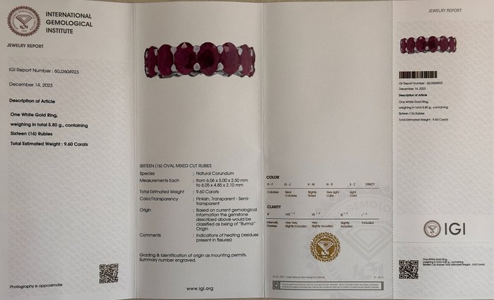 Ingen mindstepris - Ring - 14 karat Hvidguld -  9.60ct. tw. Rubin - Burma Ruby Eternity ring