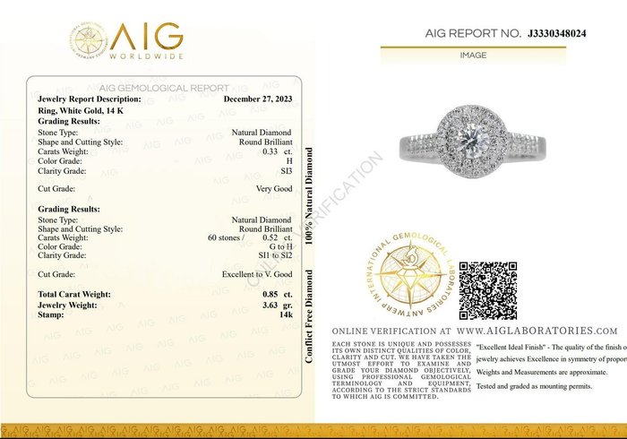 Ring - 14 karat Hvidguld -  0.85ct. tw. Diamant - Diamant