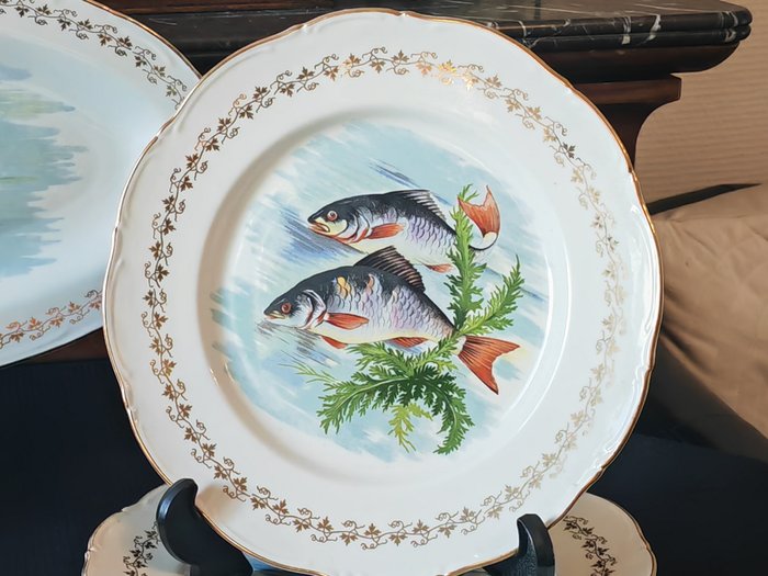 Digoin - Fiskserveringssæt (14) - fiskeservice - Porcelæn