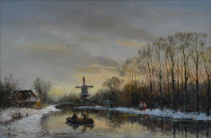 Albert Jurardus van Prooijen (1834-1898) - Winters rivierlandschap met molen