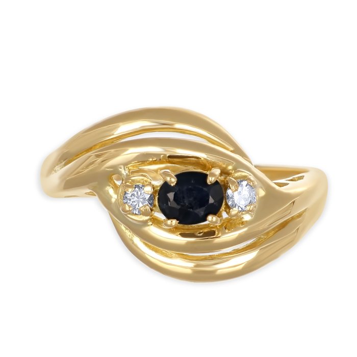 Ring - 18 kraat Gulguld -  0.51ct. tw. Safir - Diamant