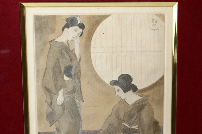 Rare Etching Print from O-ume's Third Spring Series - ca 1970-80 - Léonard Tsuguharu Fujita 藤田嗣治 (1886-1968) - Japan  (Ingen mindstepris)