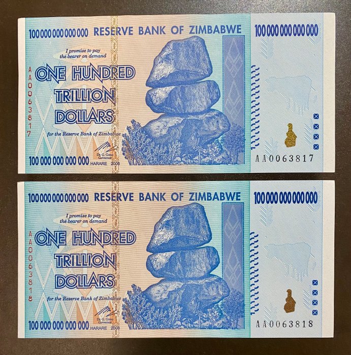 Zimbabwe. - 100 Trillion x 2 Dollars 2008 - Pick 91  (Ingen mindstepris)