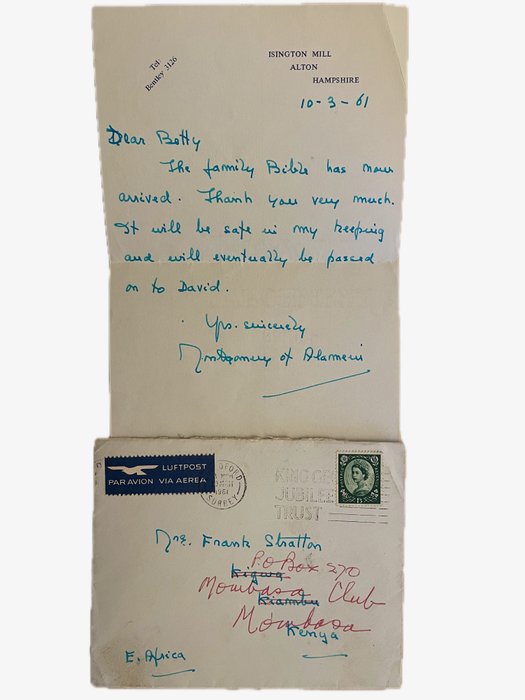 Montgomery - Hand Written Letter by Field Marshall Montgomery - 1961