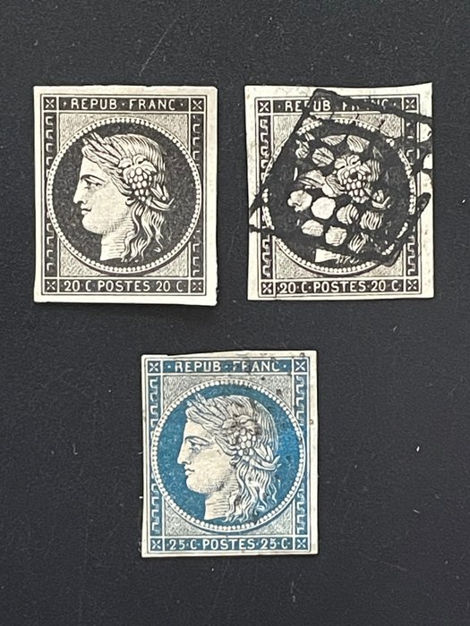 Frankrig  - 1849/1850 Cérès 3, 3f signeret Roumet og J-F Brun og 4.