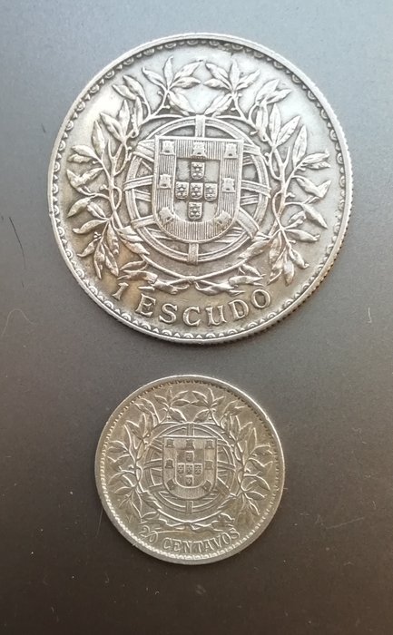 Portugal. Republic. 20 Centavos + 1 Escudo 1915/1916  (Ingen mindstepris)