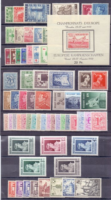 Belgien 1946/1951 - 6 Næsten komplette bind - OBP / COB 725 t/m 791 en 798/875 + BL29 + extra heraldieke leeuw