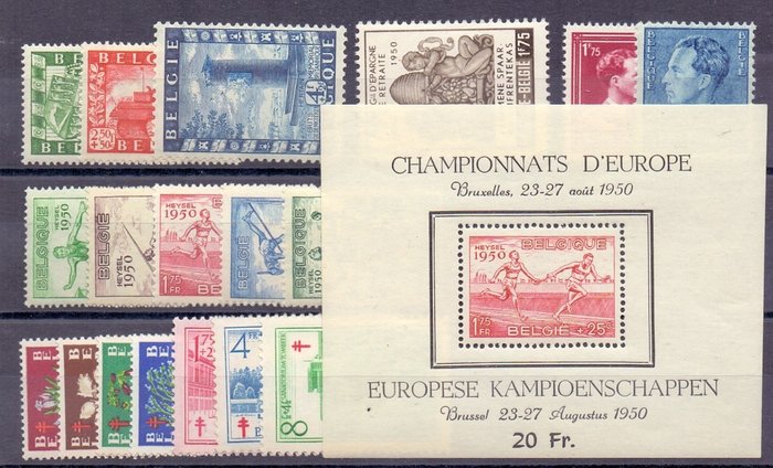 Belgien 1946/1951 - 6 Næsten komplette bind - OBP / COB 725 t/m 791 en 798/875 + BL29 + extra heraldieke leeuw