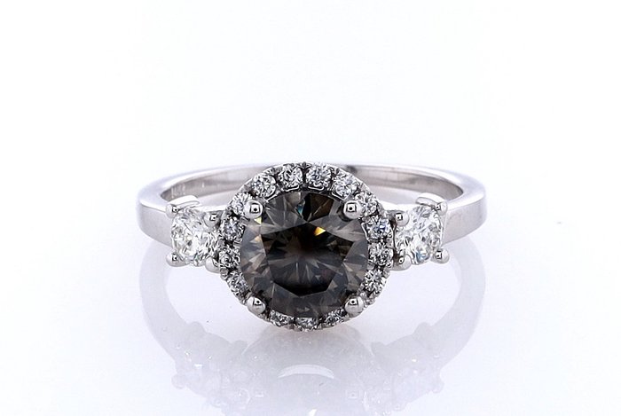 Ring - 14 karat Hvidguld -  150ct tw Diamant (Naturfarvet) - Diamant