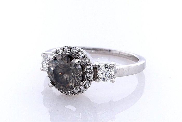 Ring - 14 karat Hvidguld -  150ct tw Diamant (Naturfarvet) - Diamant