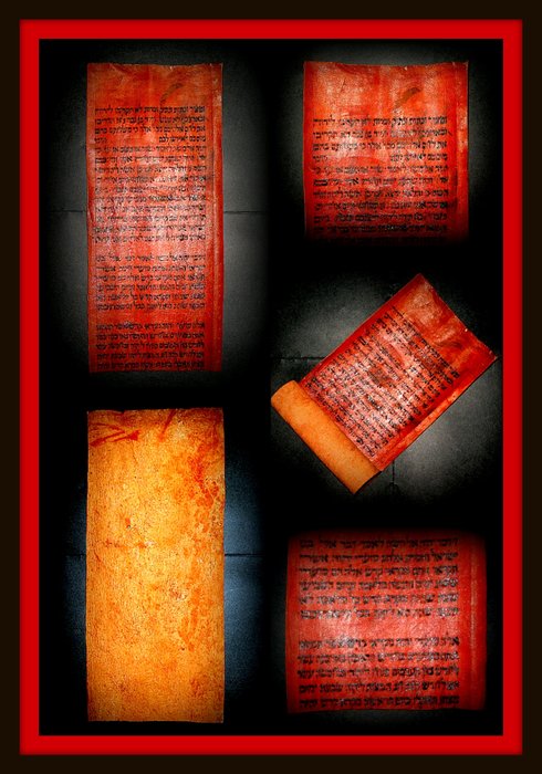 Torah manuscript Chronicles Ancient Hebrew Family Tree - Cain and Abel Descendants History of creation The Fall of Man Red Deer Skin Egypt - 1320