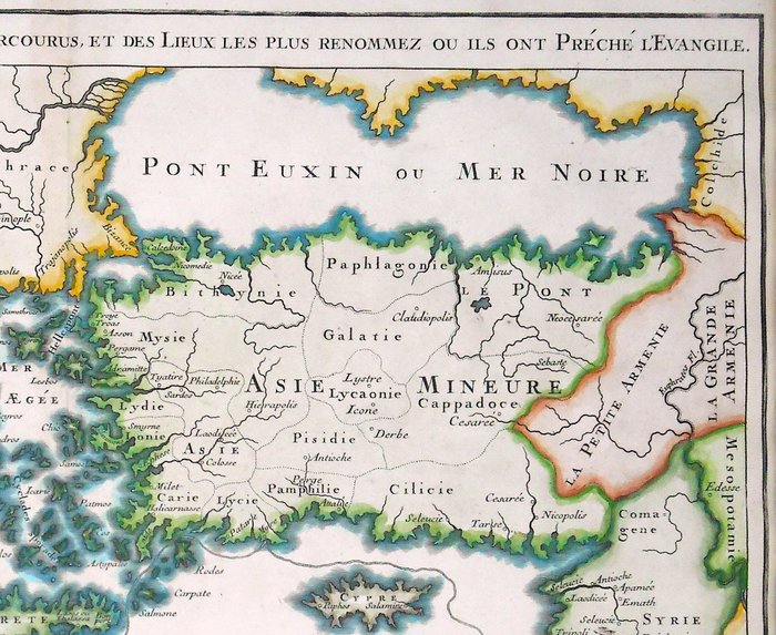 Mediterranean Sea - Nordafrika / Tyrkiet / Grækenland / Syditalien / Cypern / Hellige Land; Calmet - Carte Particuliére de Pais que les Apotres ont Parcourus et les Lieux les plus Renommez ou ils ont - 1722