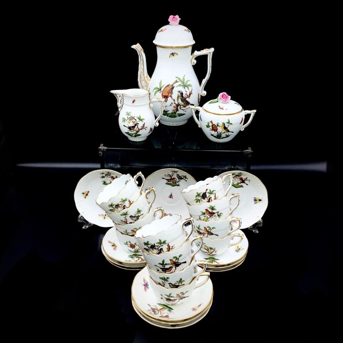 Herend - Exquisite Coffee Set for 12 Persons (27 pcs) - "Rothschild Bird" - Kaffeservice - Håndmalet porcelæn