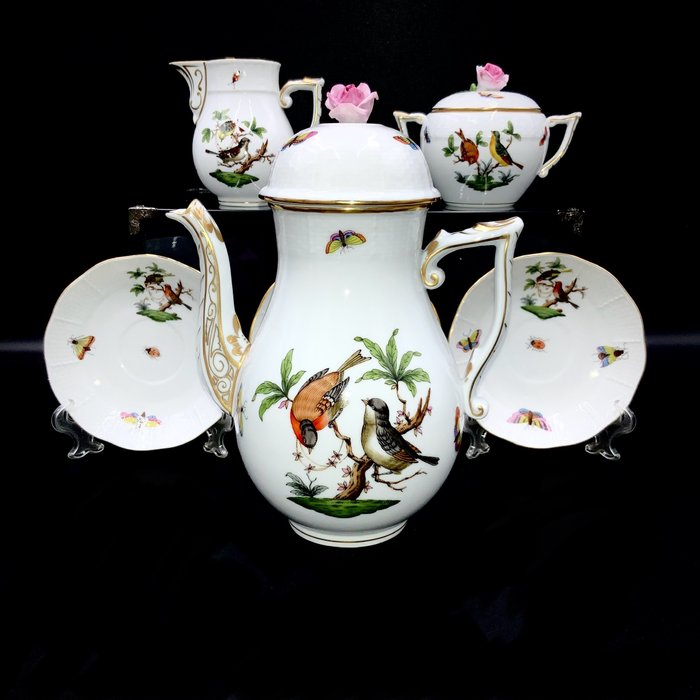 Herend - Exquisite Coffee Set for 12 Persons (27 pcs) - "Rothschild Bird" - Kaffeservice - Håndmalet porcelæn